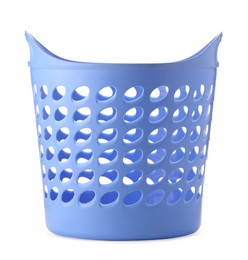 Photo of Blue empty laundry basket isolated on white