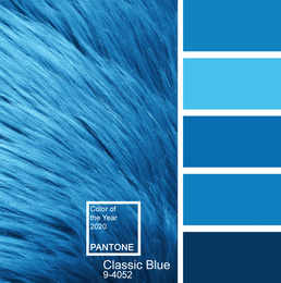 Faux fur as background and palette. Color of the year 2020 (Classic blue)