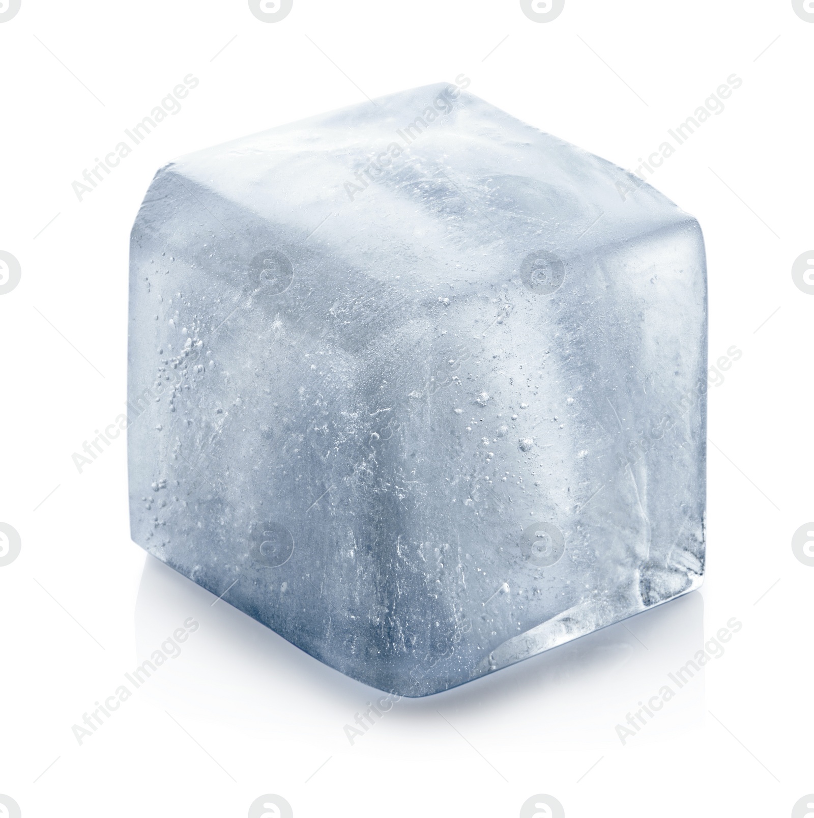 Photo of Crystal clear ice cube on light grey background