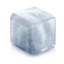 Photo of Crystal clear ice cube on light grey background