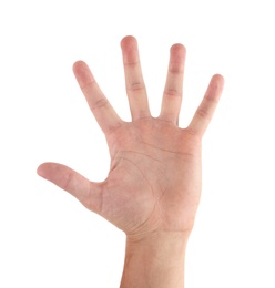 Photo of Abstract young man's hand on white background