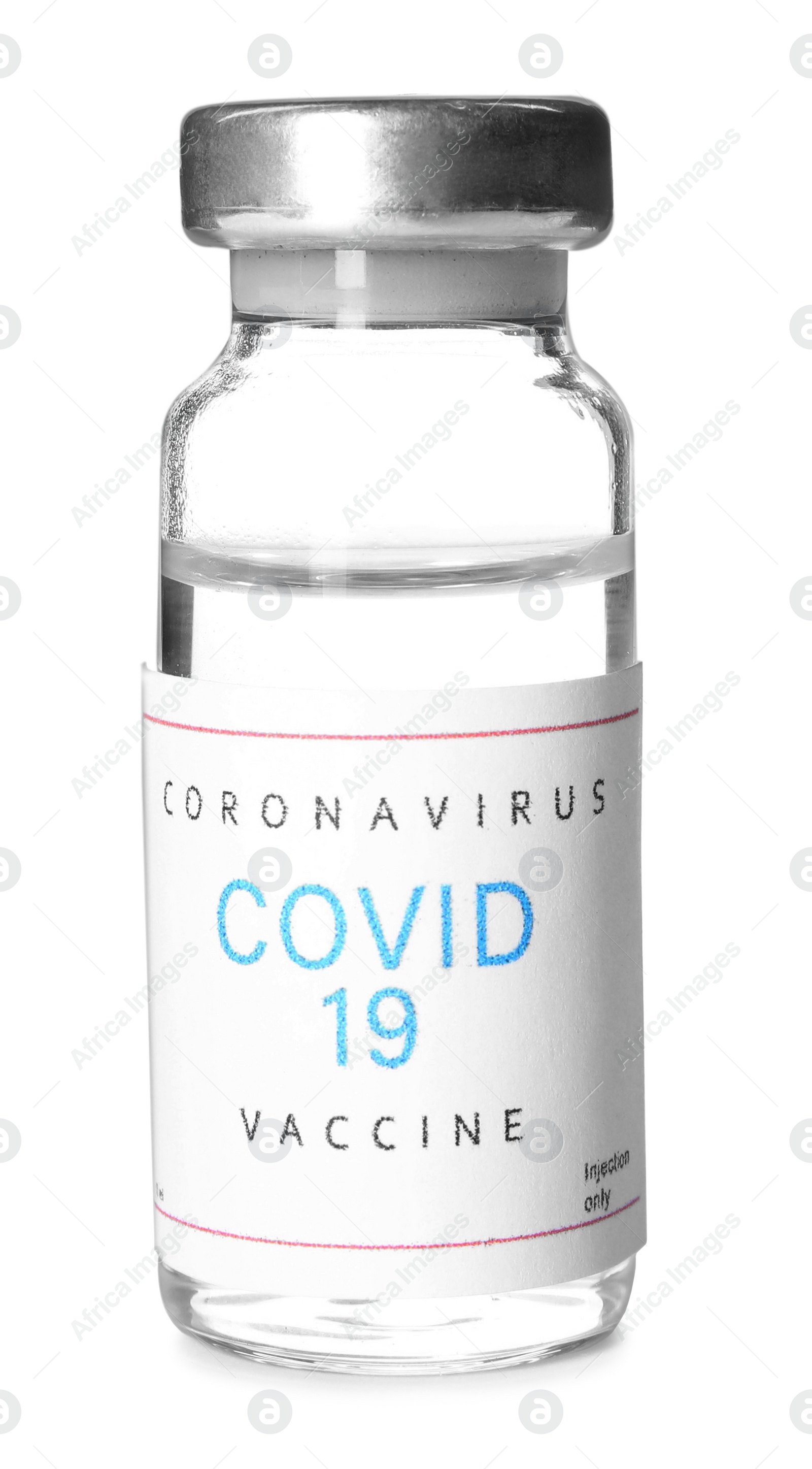 Photo of Vial with vaccine against coronavirus isolated on white