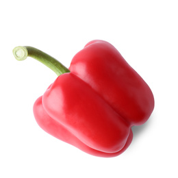 Photo of Ripe red bell pepper isolated on white, top view