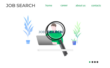 Illustration of Job search website interface. Man using pc and magnifier - flat illustration