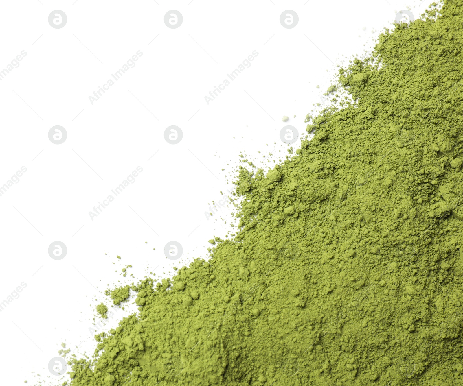 Photo of Green matcha powder isolated on white, top view