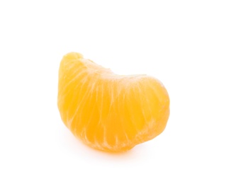 Piece of fresh ripe tangerine on white background