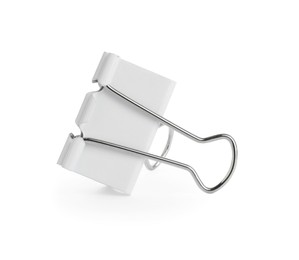 One binder clip isolated on white. Stationery item