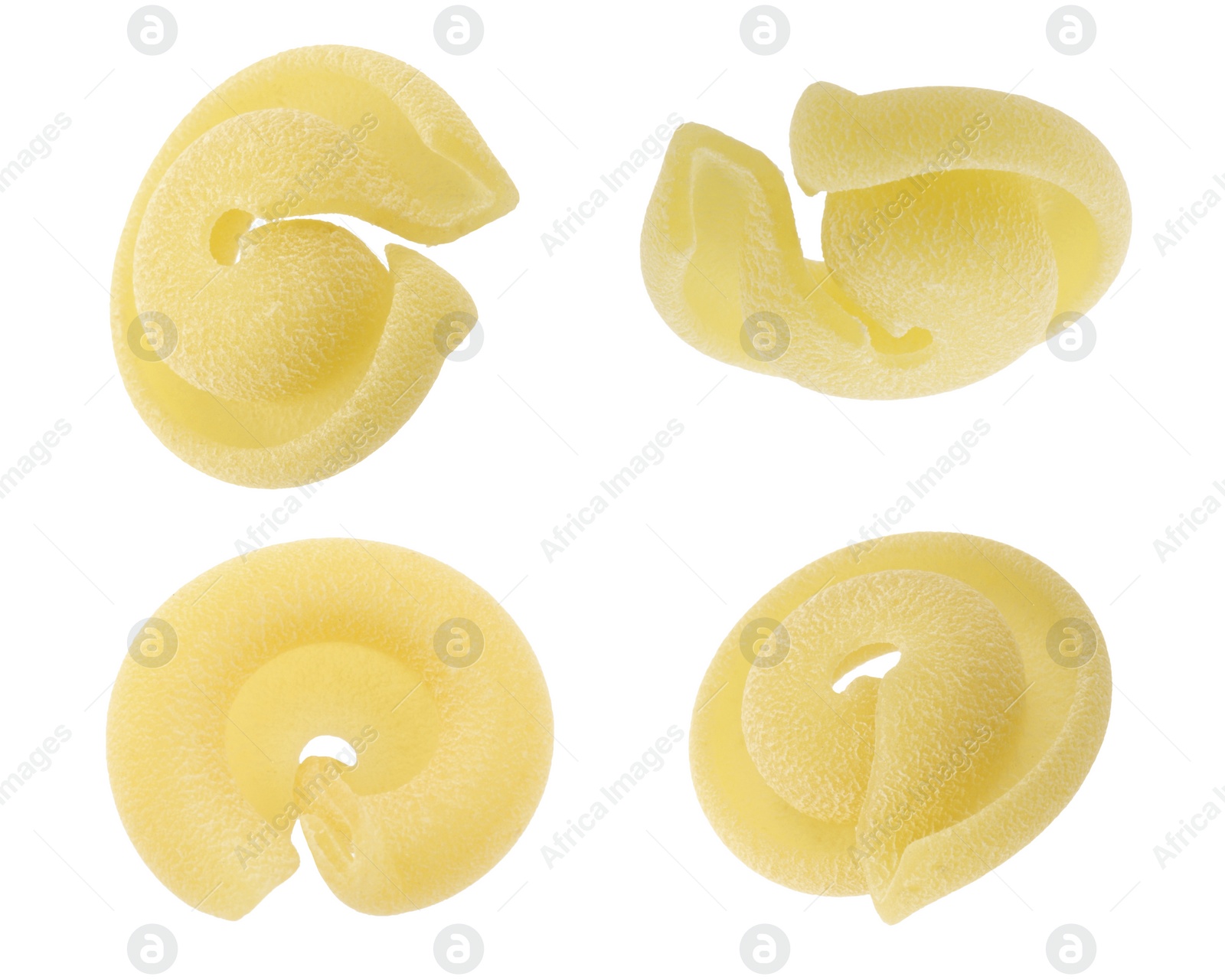 Image of Raw dischi volanti pasta isolated on white, set