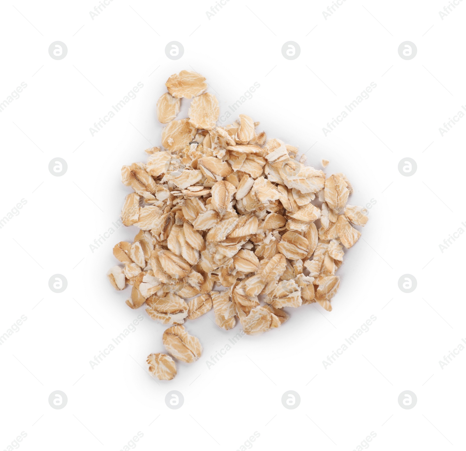 Photo of Pile of oatmeal isolated on white, top view