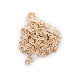 Photo of Pile of oatmeal isolated on white, top view