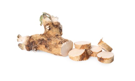 Fresh cut horseradish root isolated on white