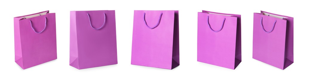 Image of Violet shopping bag isolated on white, different sides