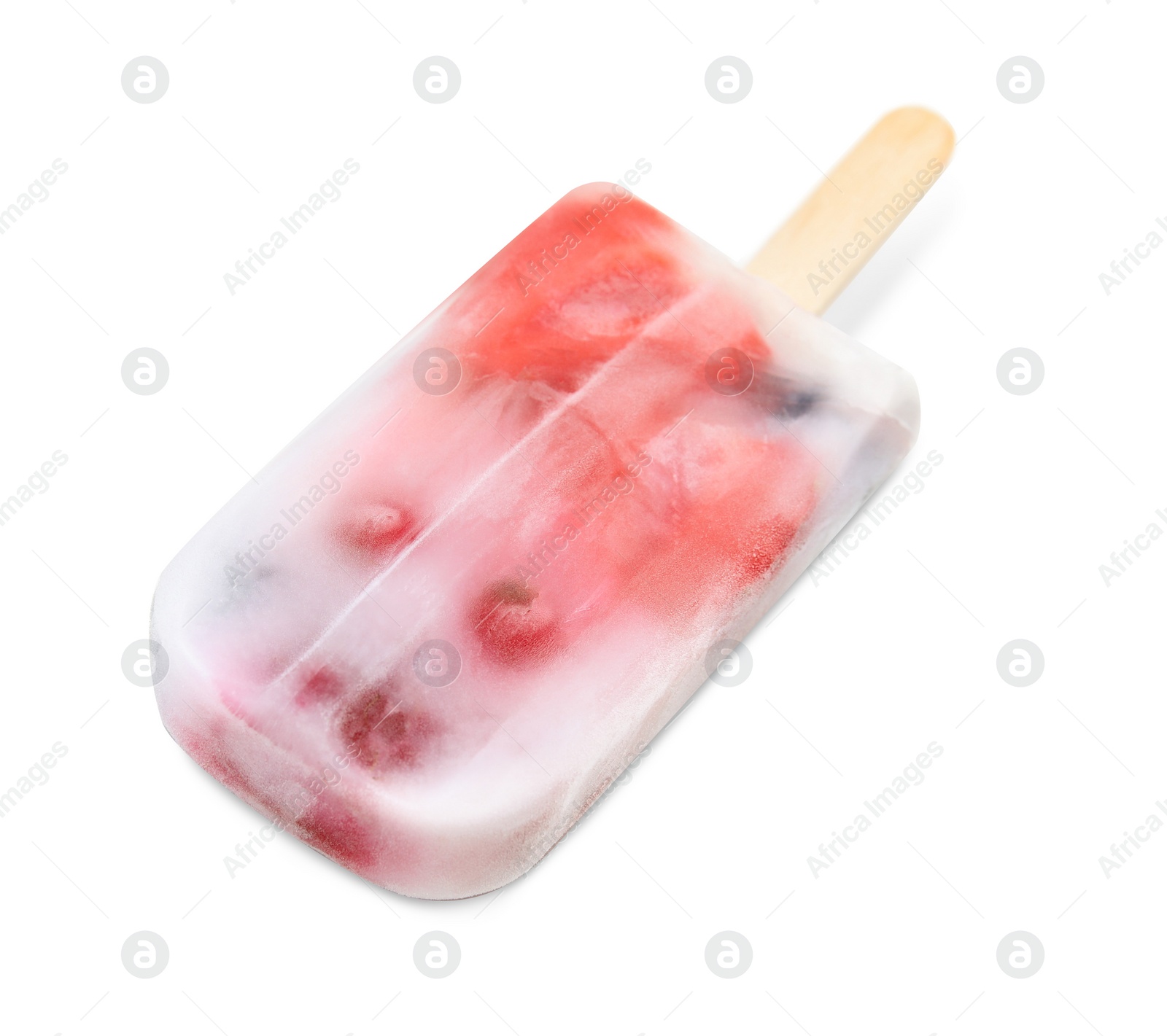 Photo of Tasty refreshing berry popsicle isolated on white