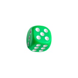 One green game dice isolated on white