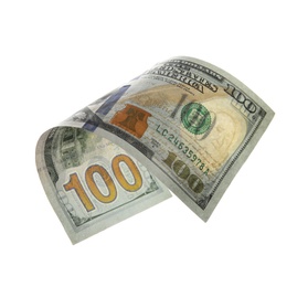 Photo of One hundred dollar banknote on white background. American national currency