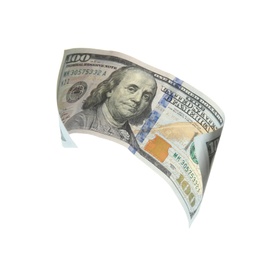 Photo of One hundred dollar banknote on white background. American national currency