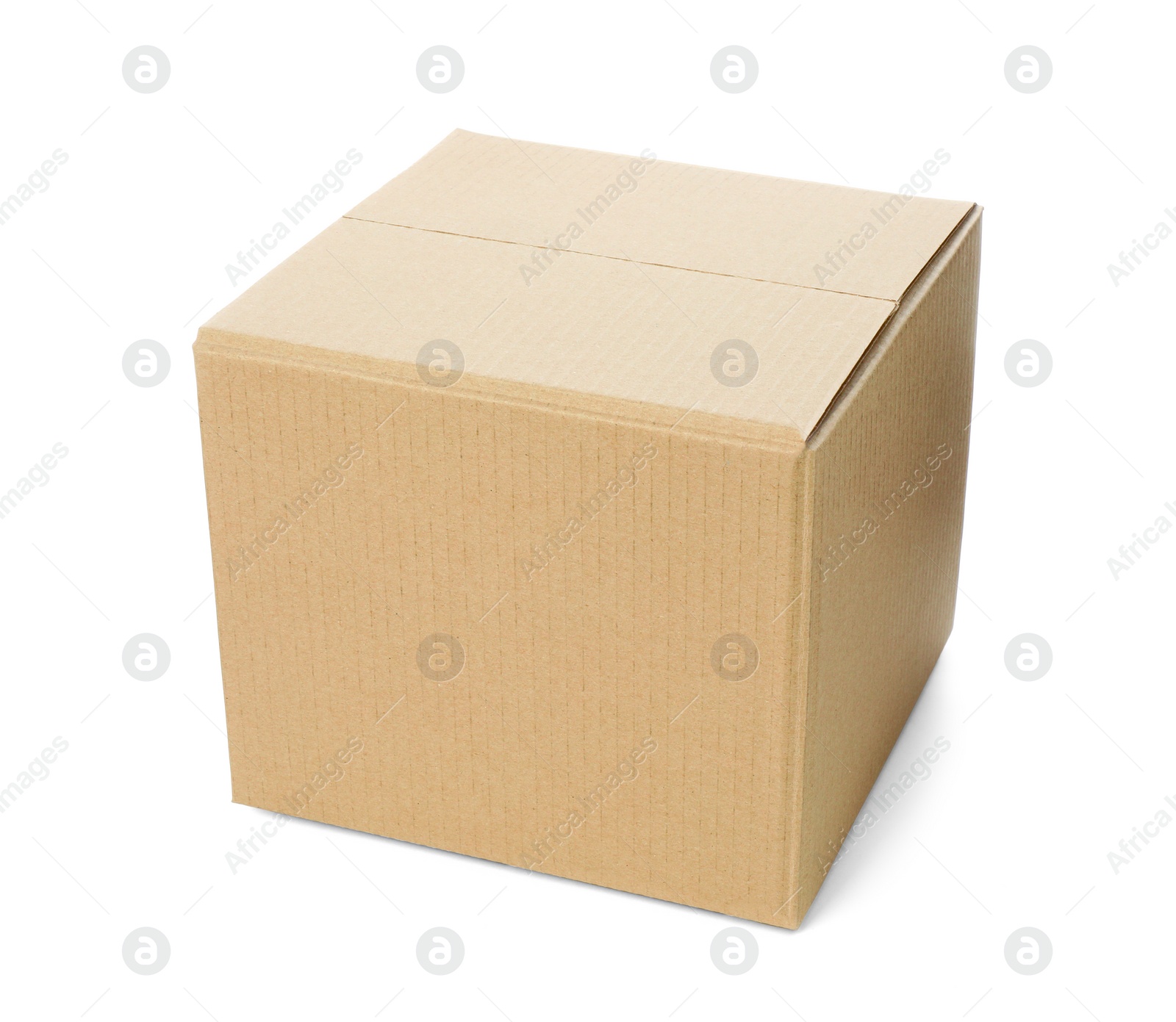 Photo of One closed cardboard box on white background