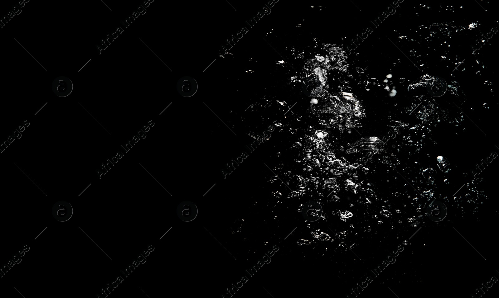 Image of Many air bubbles in water on black background. Banner design with space for text