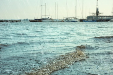 Photo of View of sea under heavy pouring rain