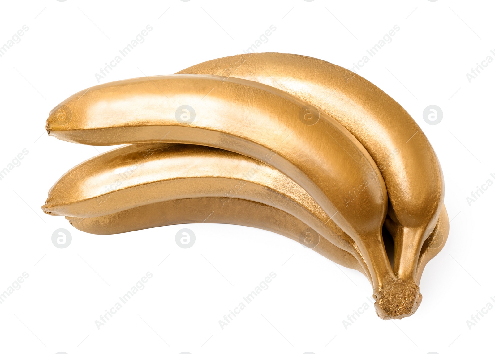 Photo of Shiny stylish gold bananas on white background