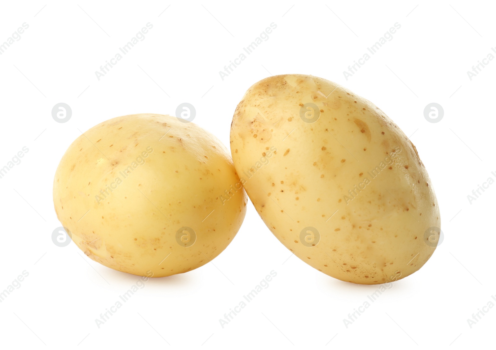 Photo of Fresh raw organic potatoes on white background