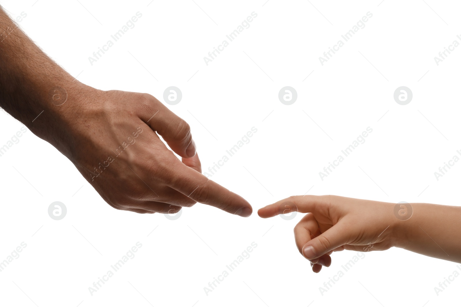 Photo of Man with child on white background, closeup