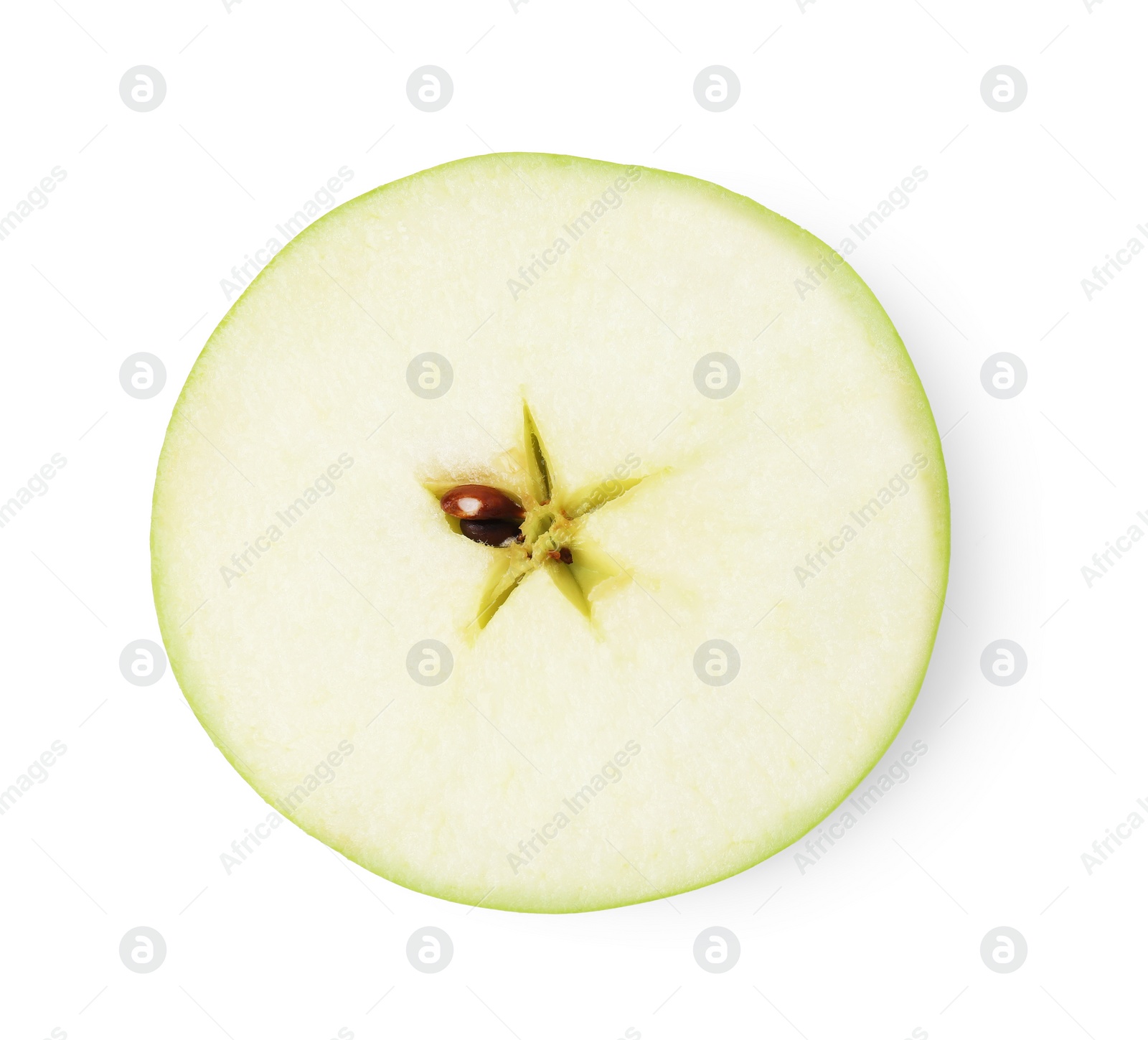 Photo of Slice of ripe green apple isolated on white, top view