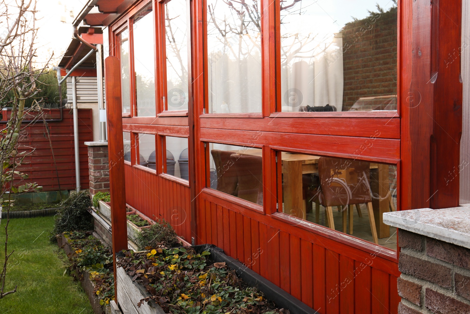 Photo of View of terrace and green plants outdoors