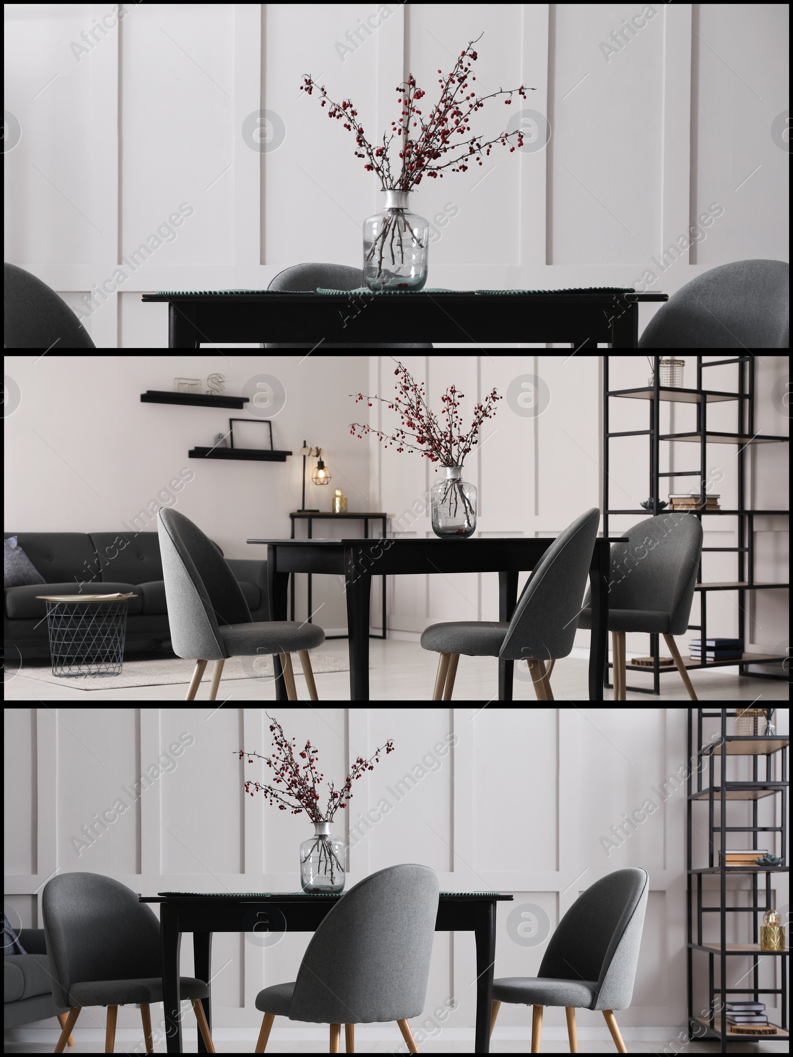 Image of Interior design idea. Stylish dining room, collage of photos