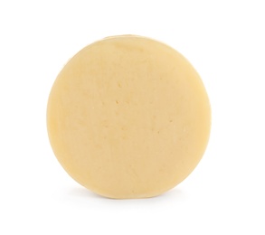 Photo of Head of tasty fresh cheese on white background