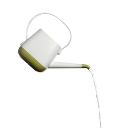 Image of Pouring liquid from watering can on white background