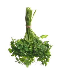 Photo of Bunch of fresh green parsley on white background