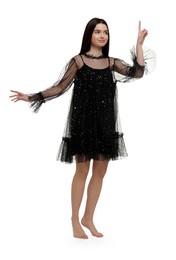 Photo of Girl in beautiful dress on white background