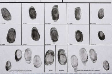 Fingerprint record sheet, top view. Criminal investigation