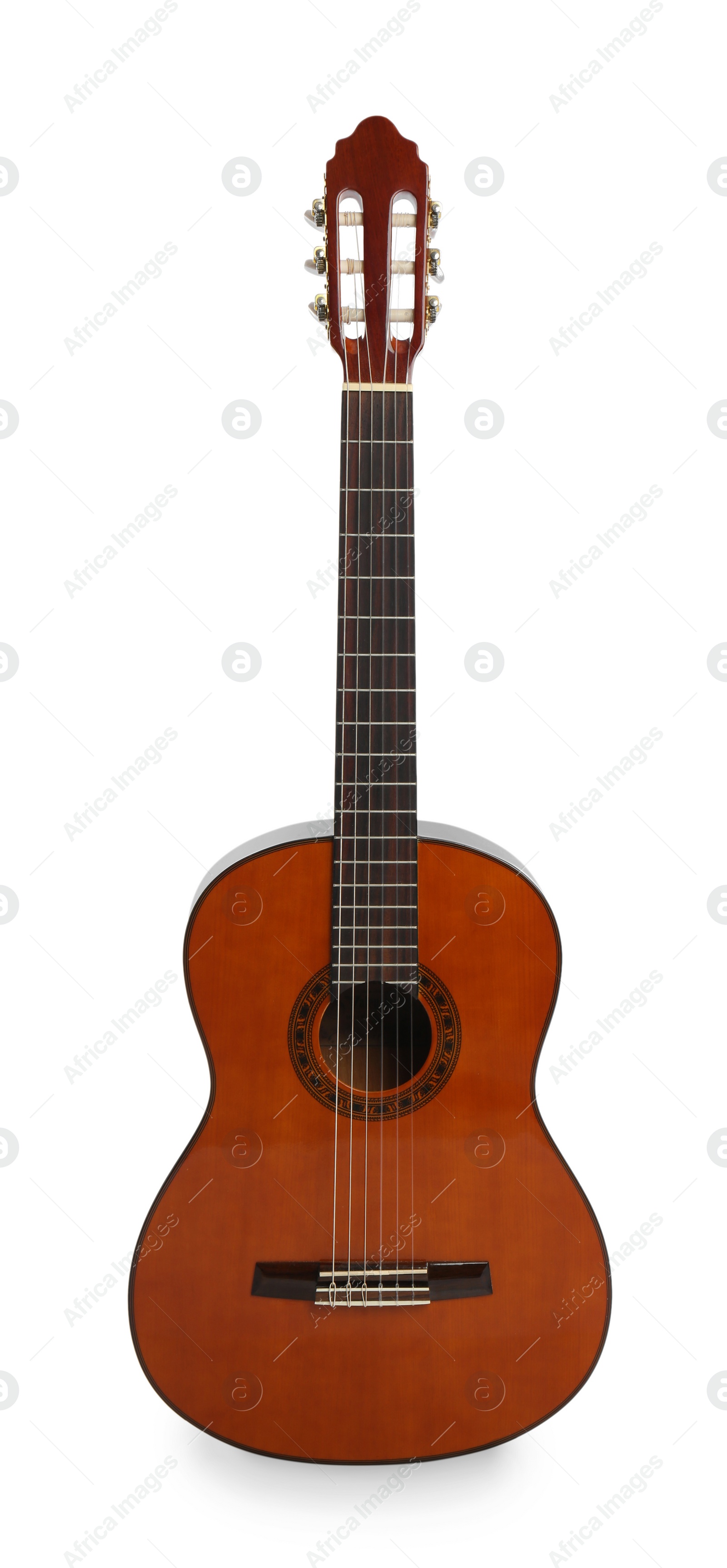 Photo of Acoustic guitar isolated on white. String musical instrument