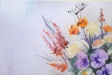 Photo of Closeup view of beautiful floral watercolor painting