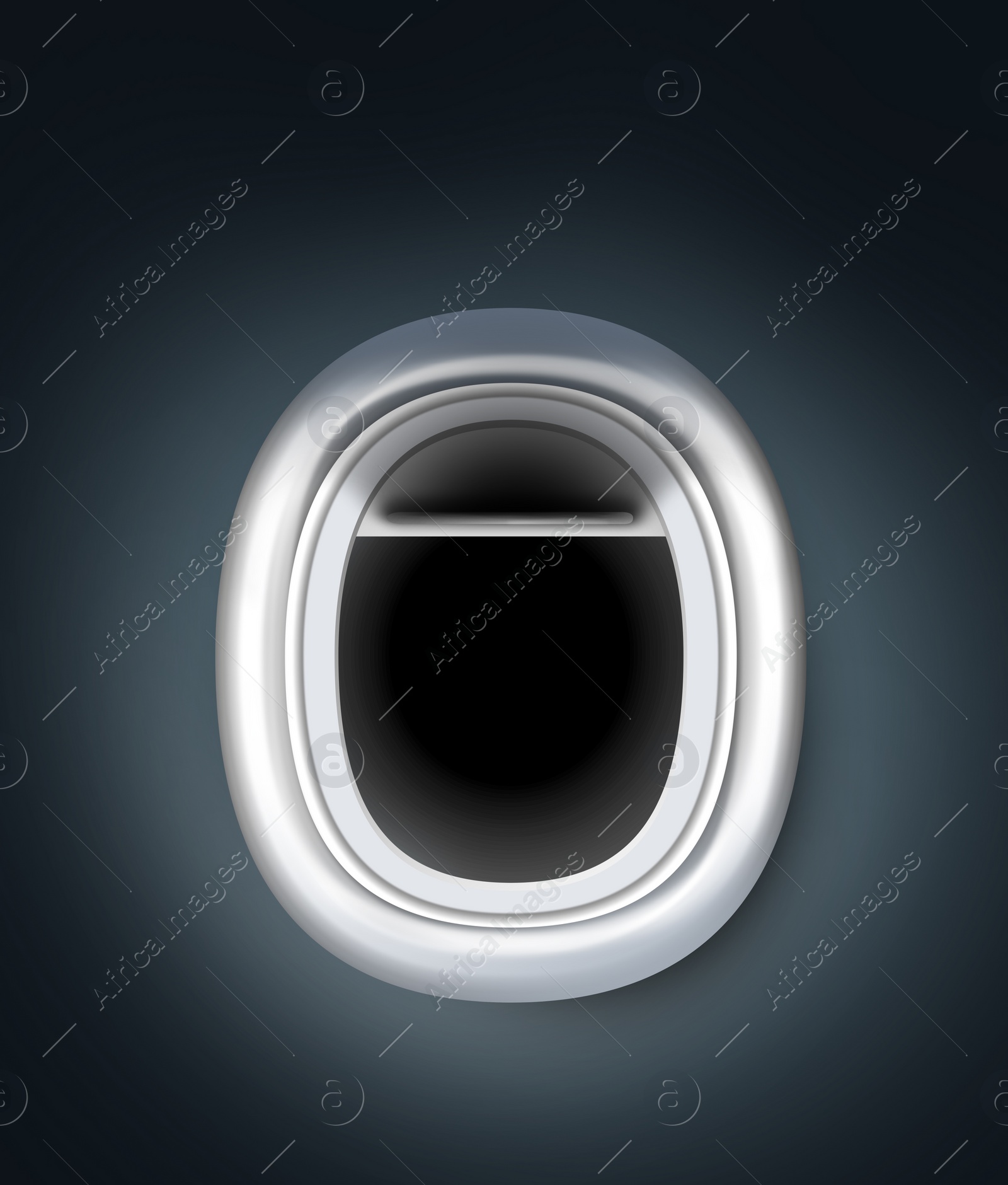 Image of View on dark sky through open airplane porthole at night