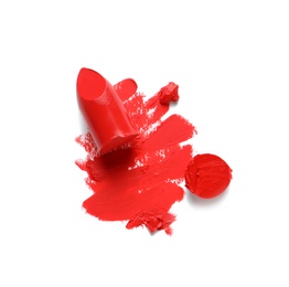 Photo of Stroke and lipstick on white background, top view