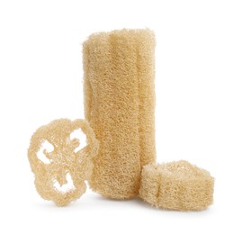 Loofah sponges isolated on white. Personal hygiene product