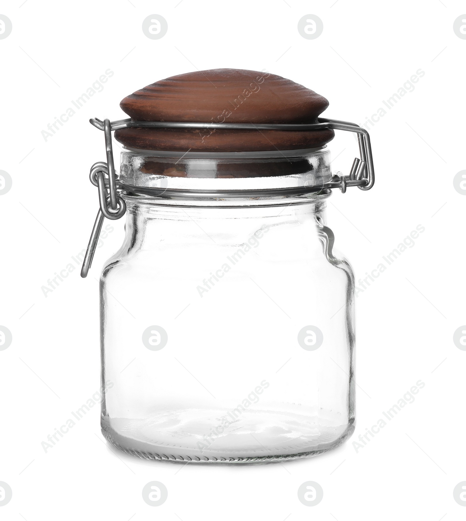 Photo of Closed empty glass jar isolated on white