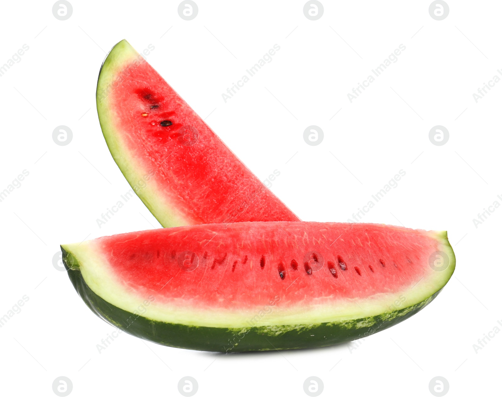 Photo of Slices of delicious ripe watermelon isolated on white