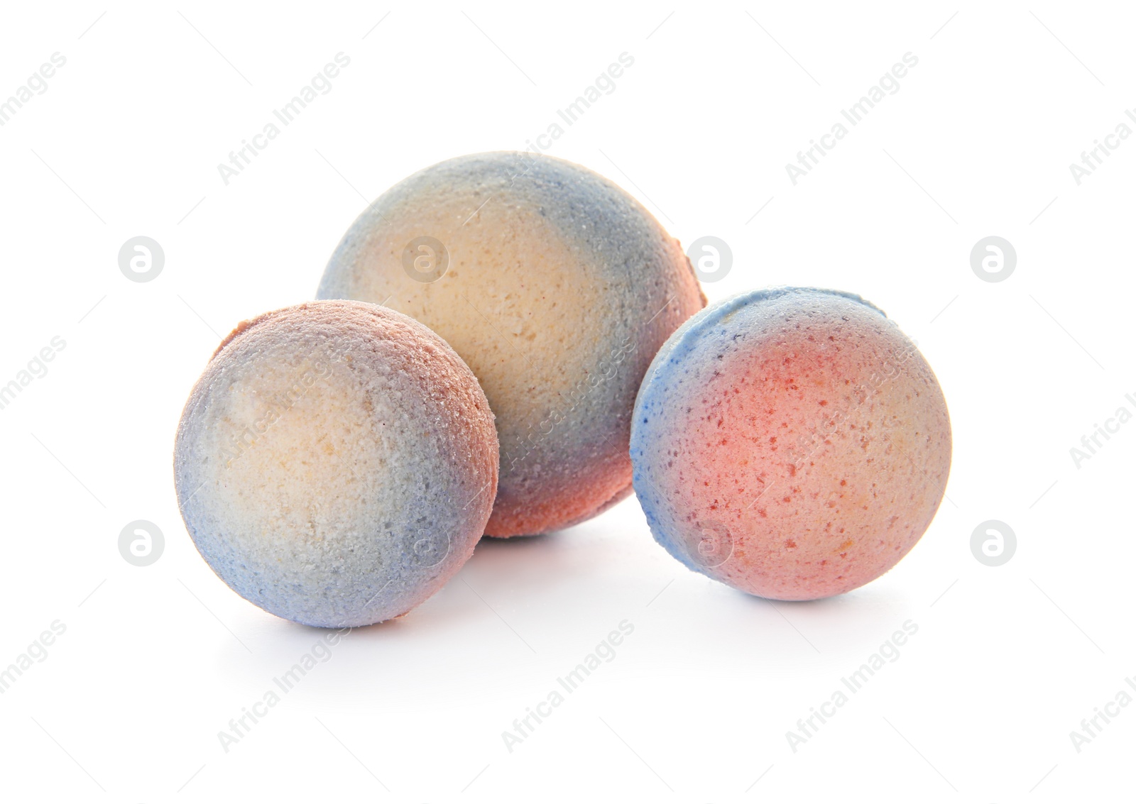 Photo of Bath bombs on white background. Beauty accessory