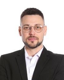 Image of Passport photo. Portrait of man on white background