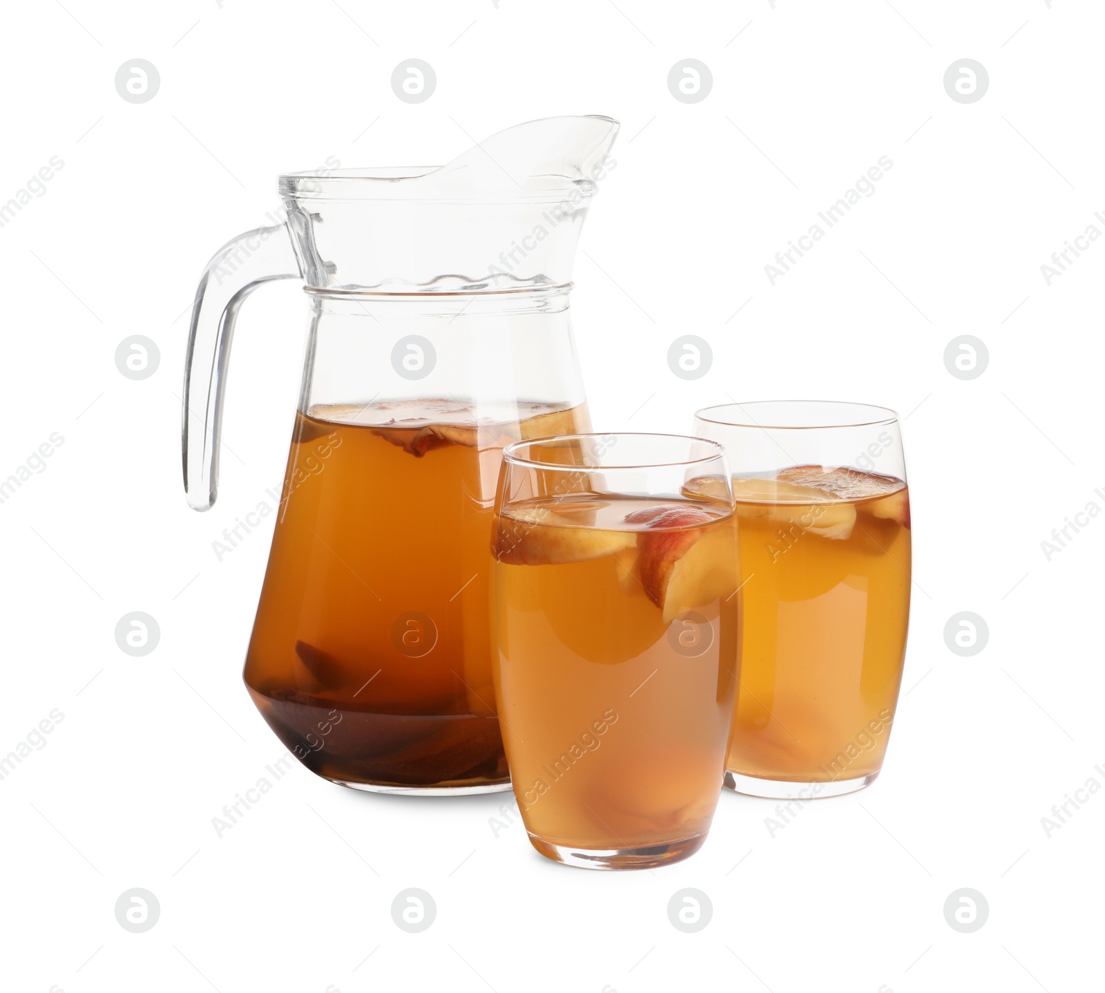 Photo of Delicious compot with dried apple slices on white background