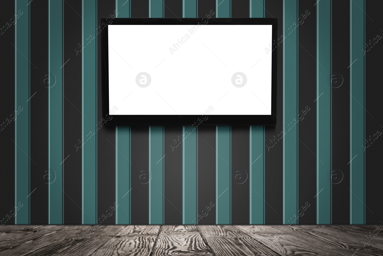 Image of Modern TV on color wall in room. Space for design