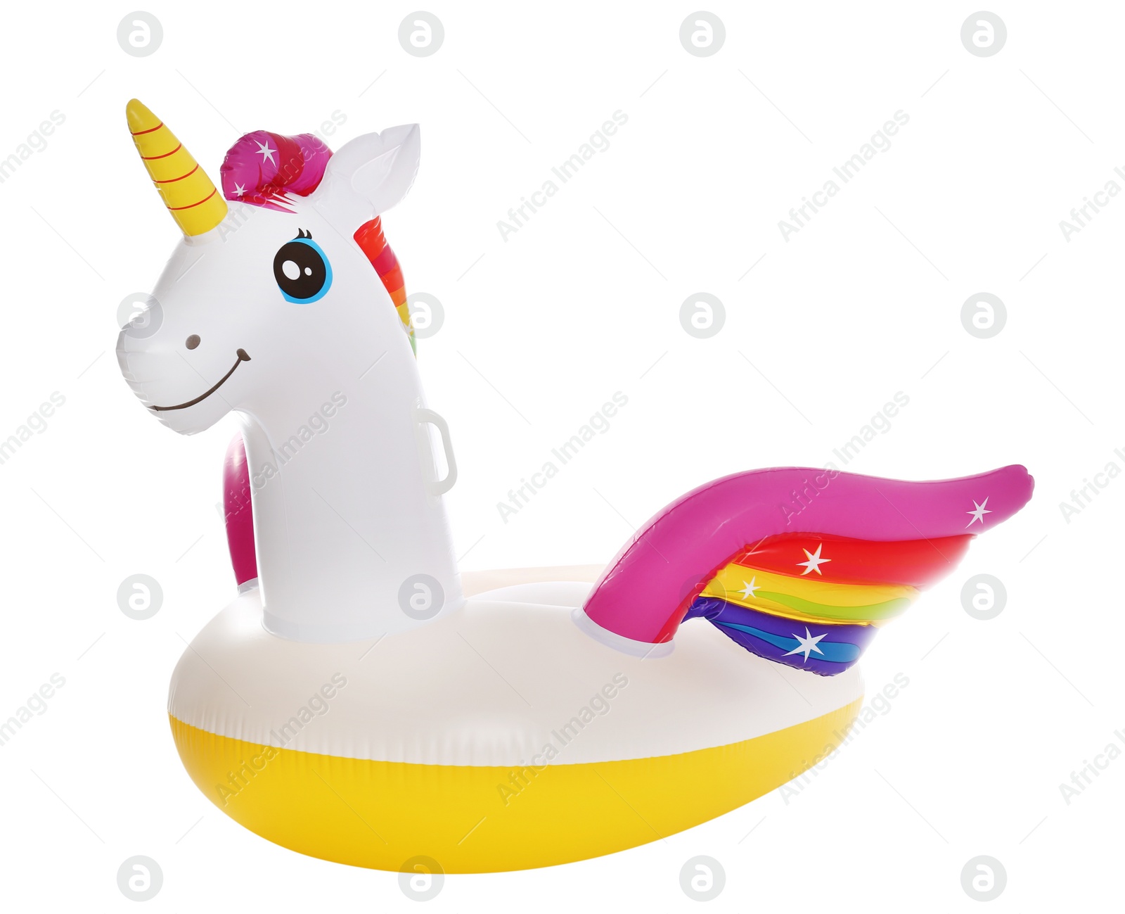 Photo of Funny inflatable unicorn ring isolated on white