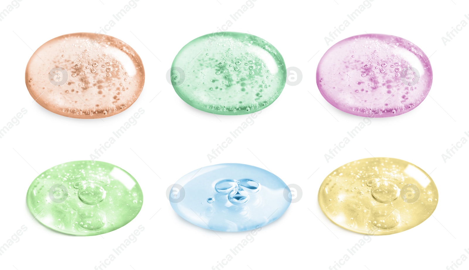 Image of Serum drops on white background, set. Skin care product