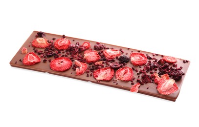 Chocolate bar with freeze dried berries isolated on white