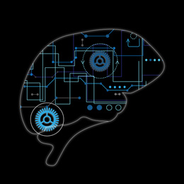Illustration of Machine learning concept.  brain on black background