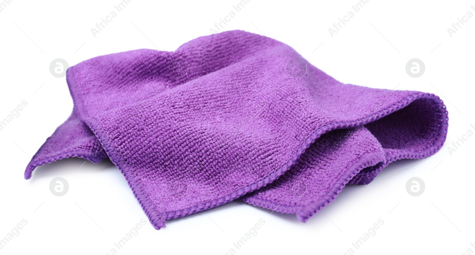 Photo of Clean purple microfiber cloth isolated on white